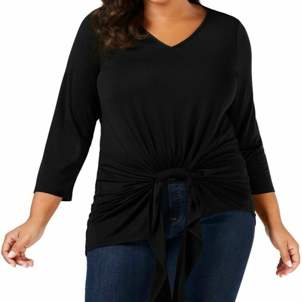 NY COLLECTION Deep Black Size 2X Draped Twist Top